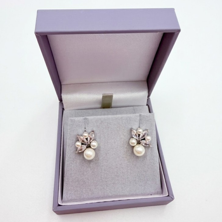 Eden Silver Crystal and Cluster Pearl Earrings